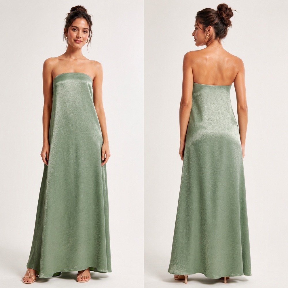Abercrombie & Fitch Elegant Sage Green Satin Trapeze Maxi Dress Small NWT Formal